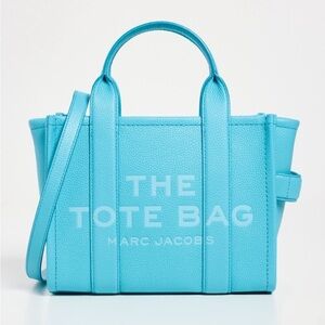 Marc Jacobs The Leather Tote Pool blue Small Logo tote handbag